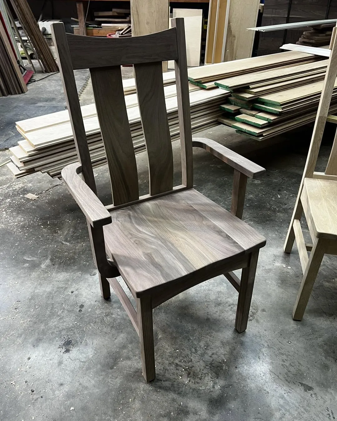 Solid walnut mission-style dining armchair